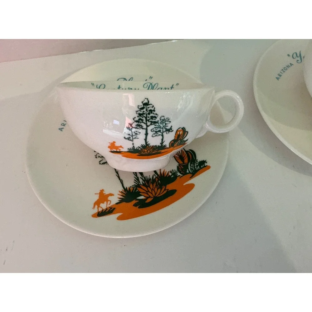 Universal Potteries Vintage Arizona Cactus Tea Cup Saucer Set Century Yucca NWT